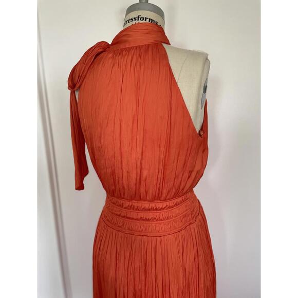 BCBGMaxAzria - Orange Halter Neck Maxi Dress with Side Slit, size M - Picture 8 of 12